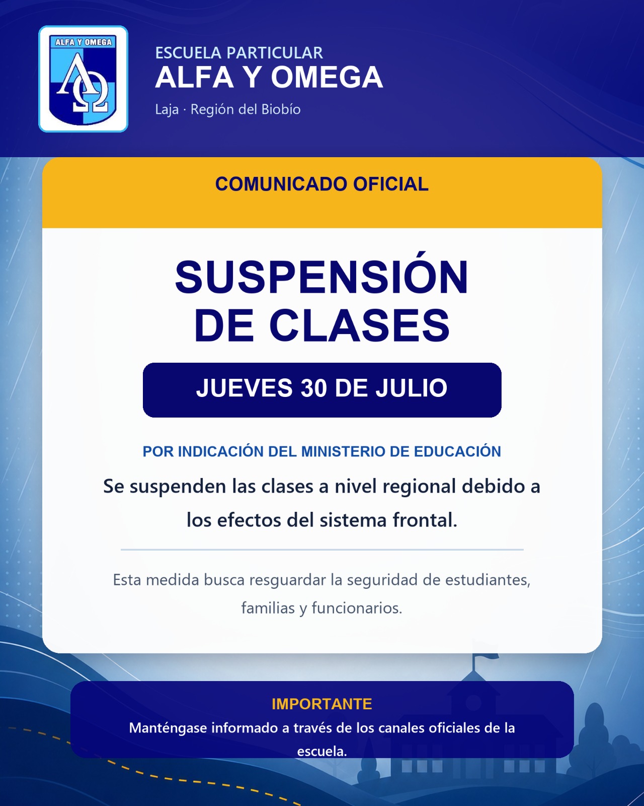 Suspensión de clases en la Región del Biobío